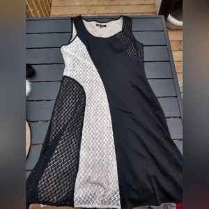 Nine West Black & White Sleeveless Dress, Size 12, Flared Skirt, Lace Ov…